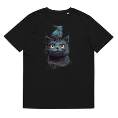 T-Shirt - Frontprint - Katze mit Vogel auf dem Kopf