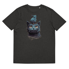 T-Shirt - Frontprint - Katze mit Vogel auf dem Kopf
