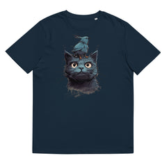 T-Shirt - Frontprint - Katze mit Vogel auf dem Kopf