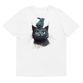 T-Shirt - Frontprint - Katze mit Vogel auf dem Kopf