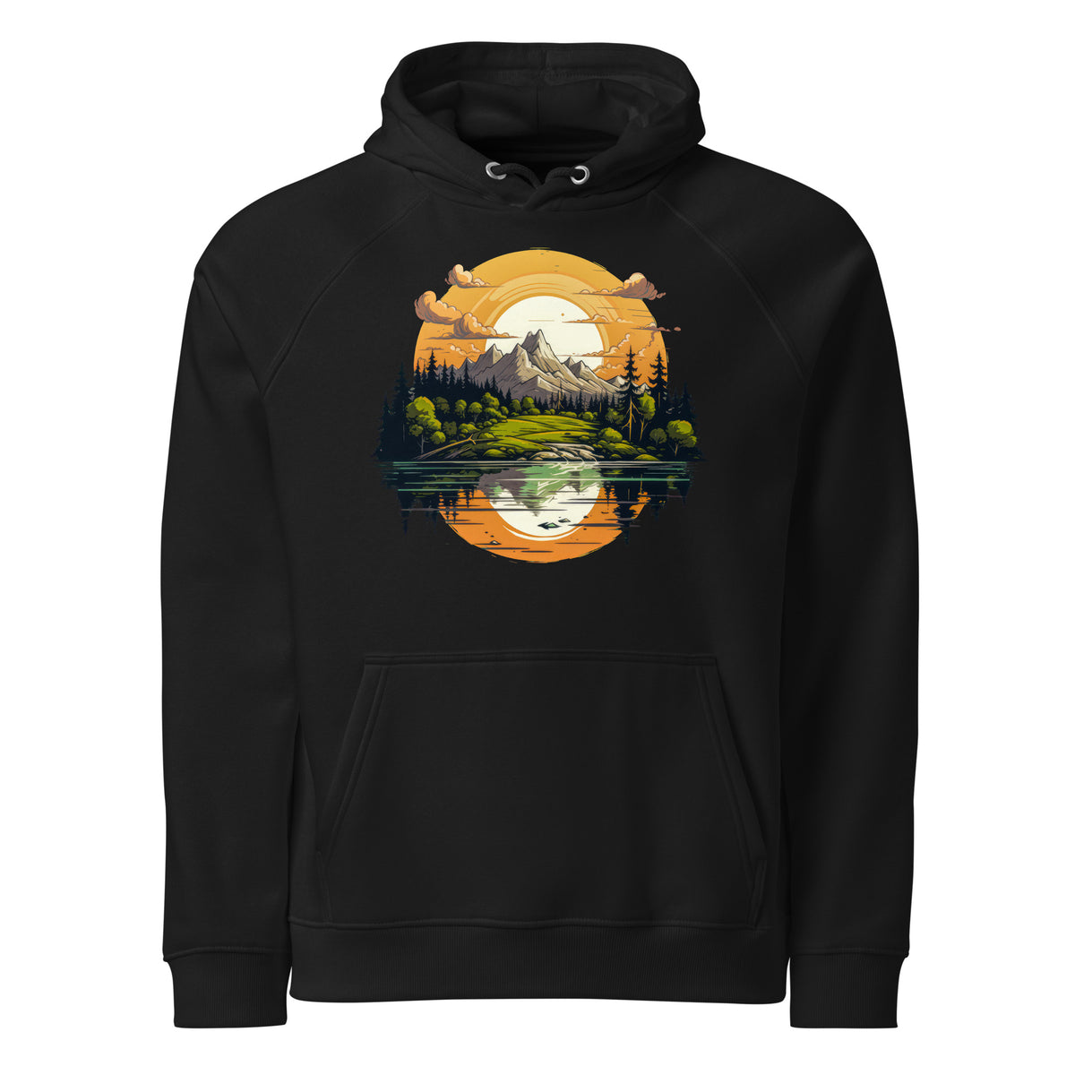 Hoodie - Frontprint - Gemalte Landschaft mit See