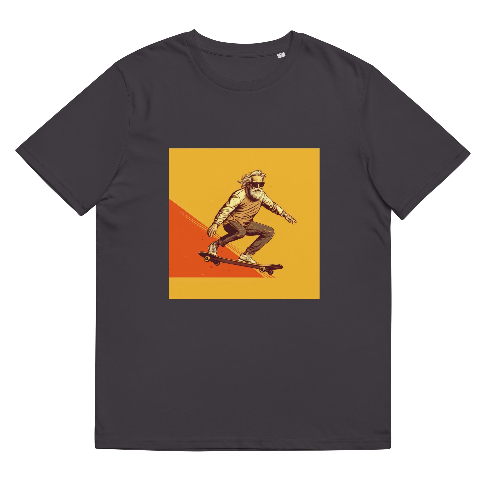 T-Shirt - Frontprint - Opa auf einem Skateboard - orange