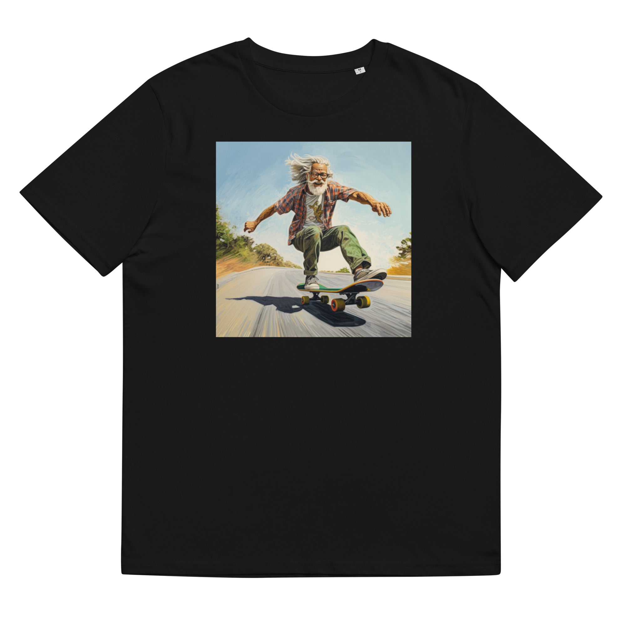 T-Shirt - Frontprint - Opa auf einem Skateboard