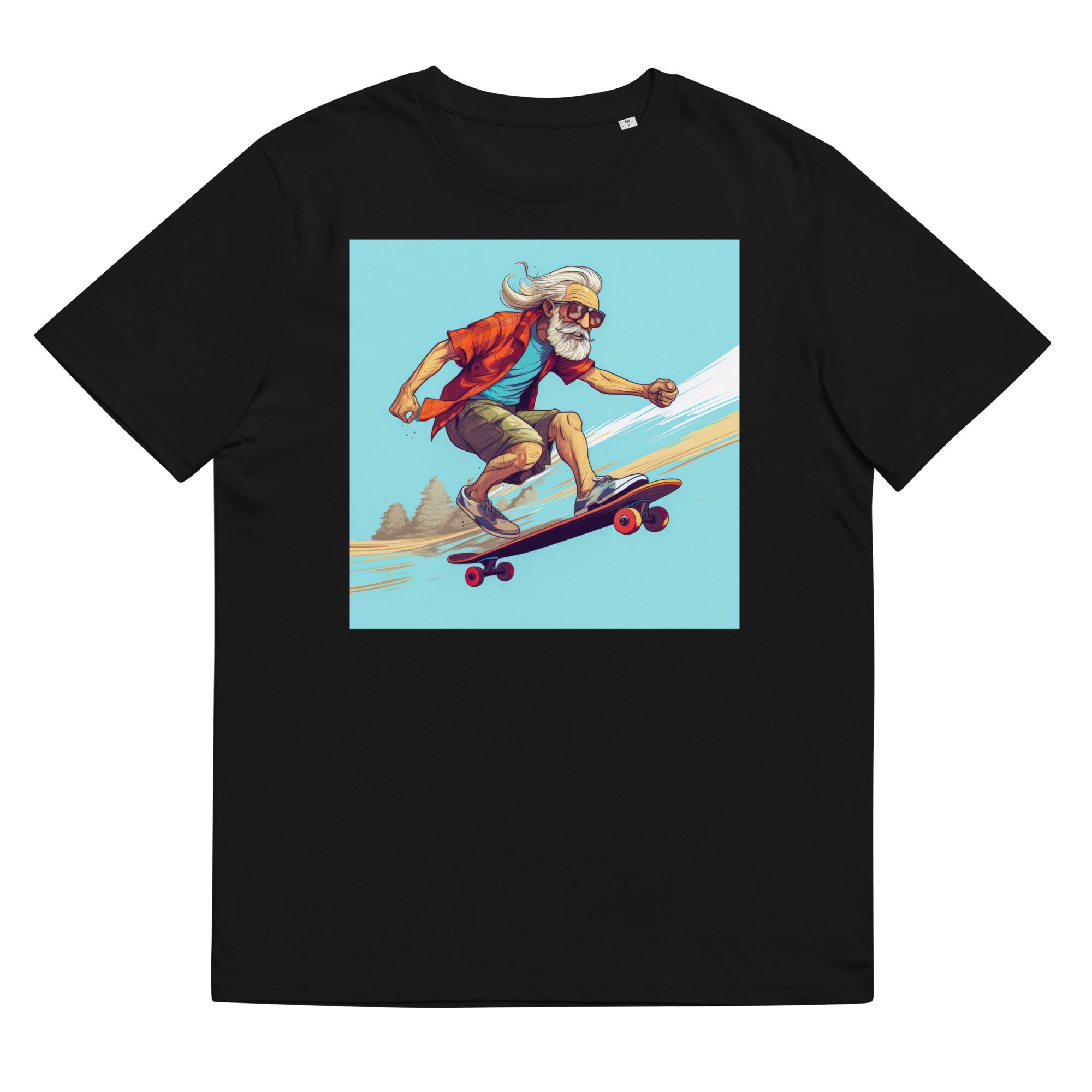 T-Shirt - Frontprint - Opa auf Skateboard - blau