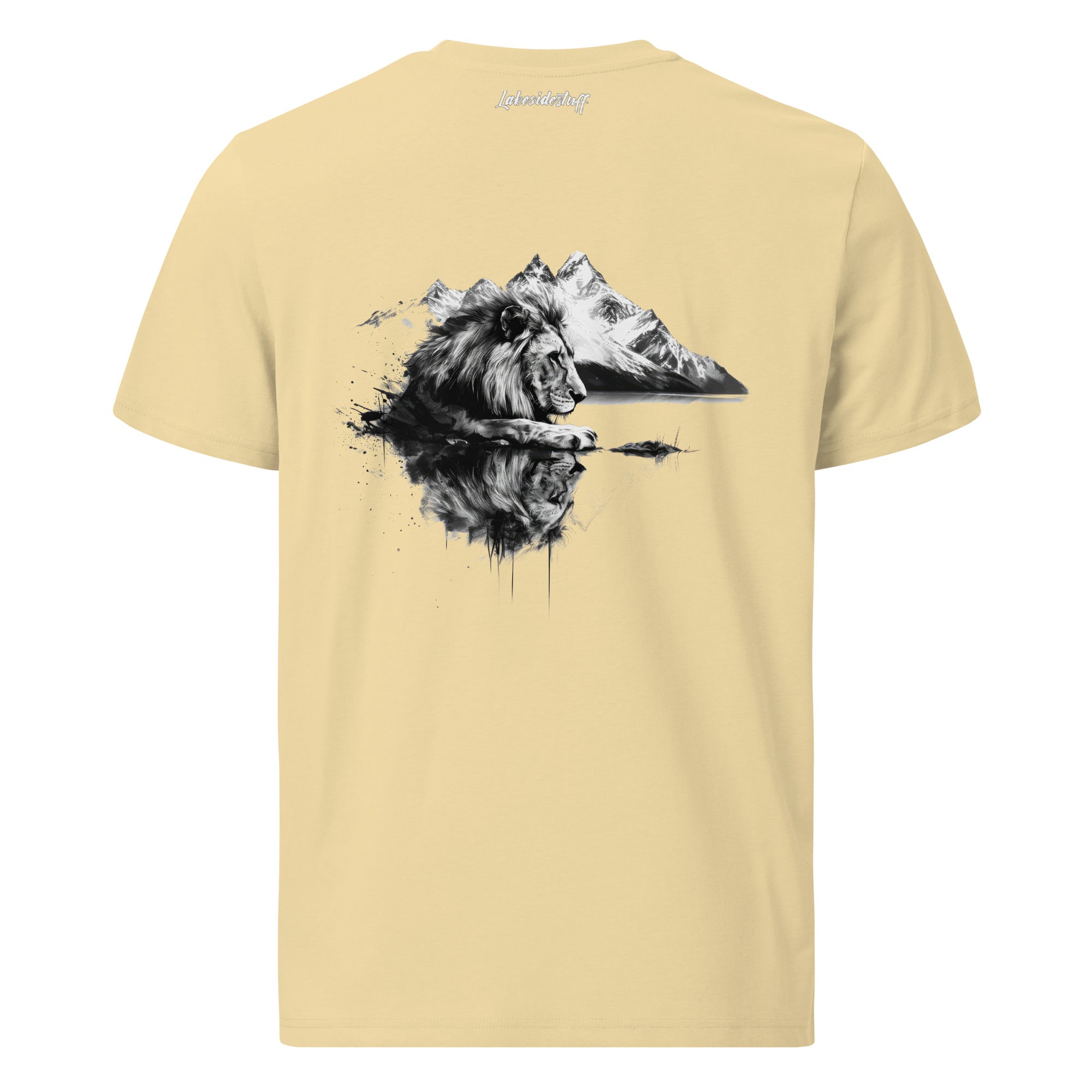 T-Shirt - Backprint - Lion, lake and mountains