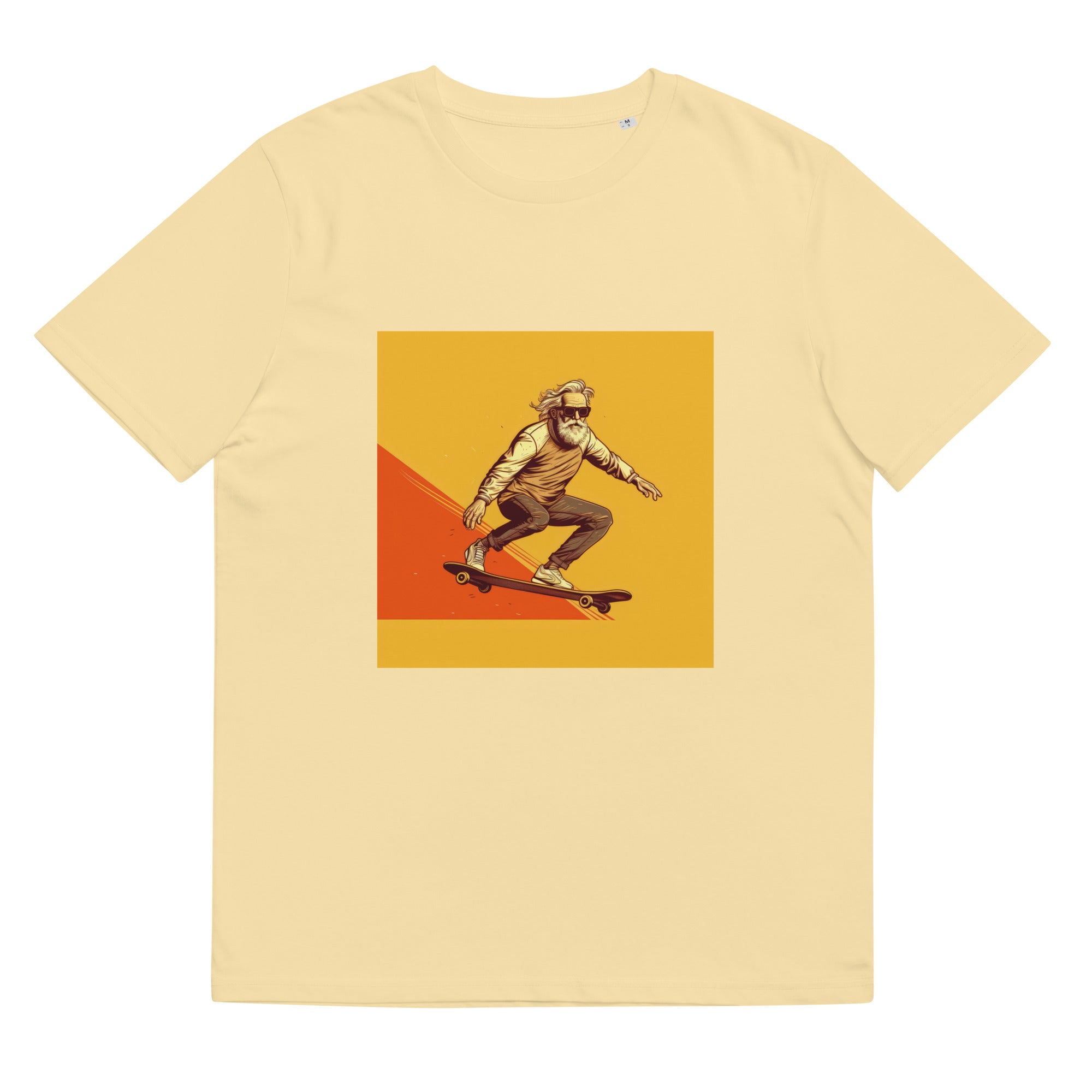 T-Shirt - Frontprint - Opa auf einem Skateboard - orange