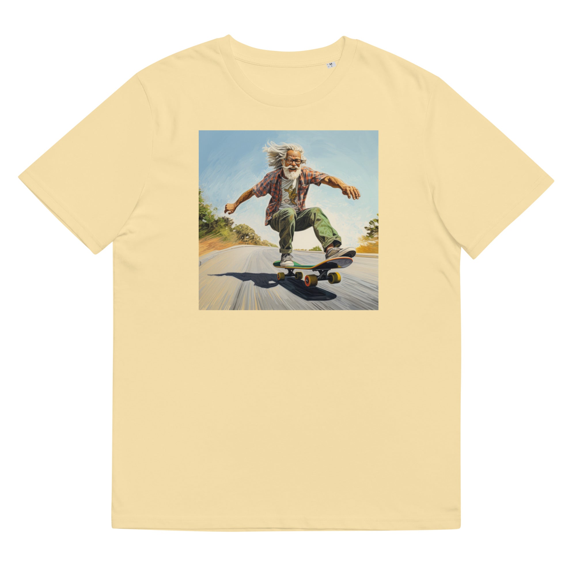 T-Shirt - Frontprint - Opa auf einem Skateboard