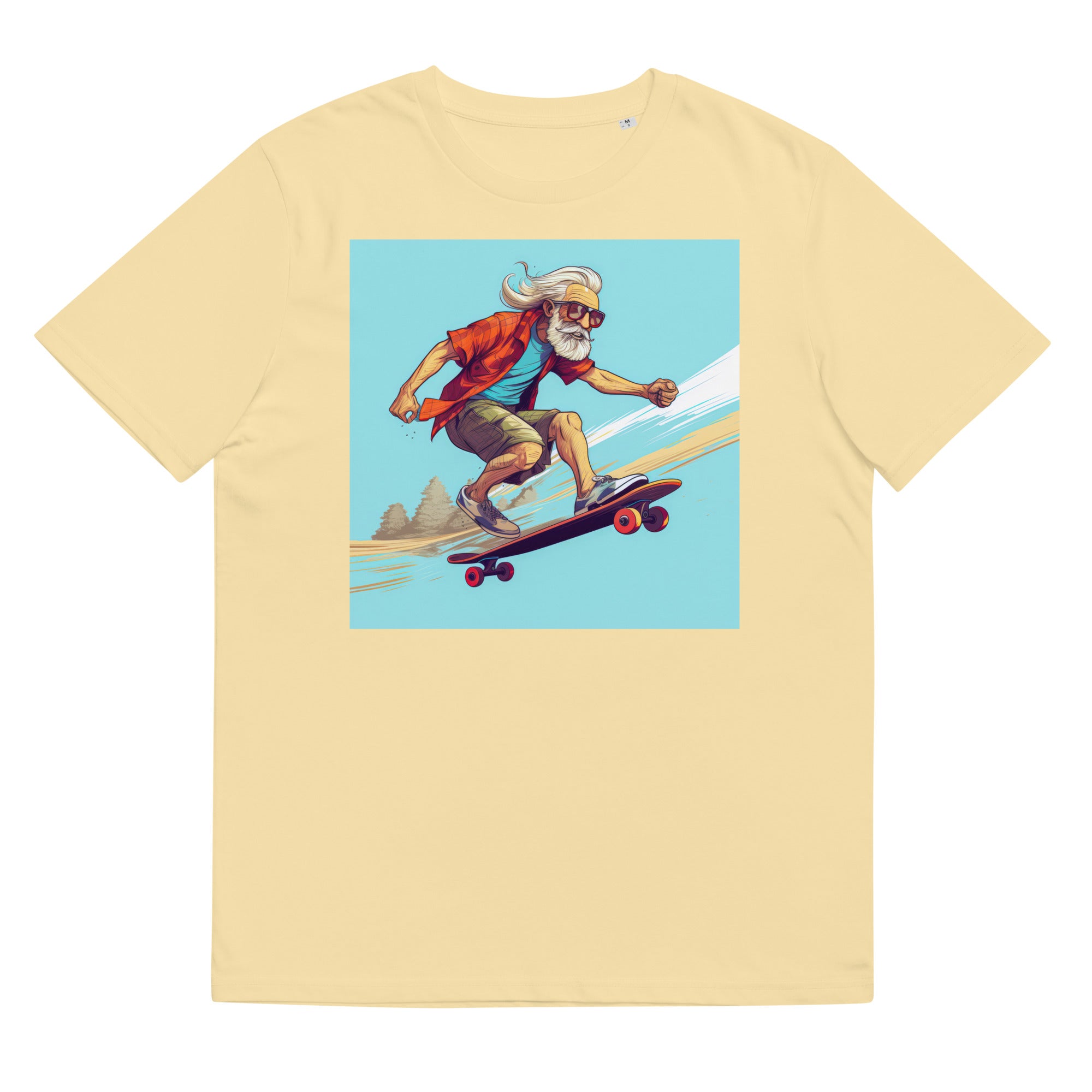 T-Shirt - Frontprint - Opa auf Skateboard - blau