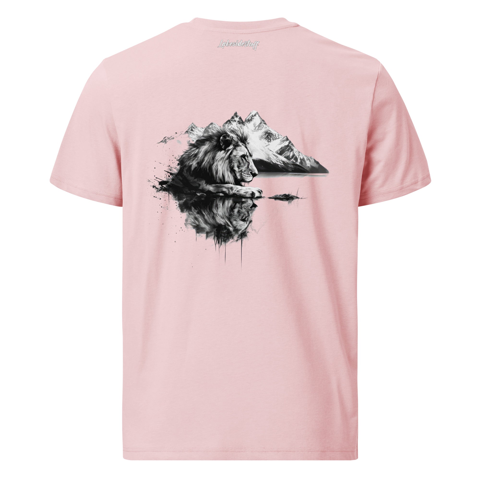 T-Shirt - Backprint - Lion, lake and mountains