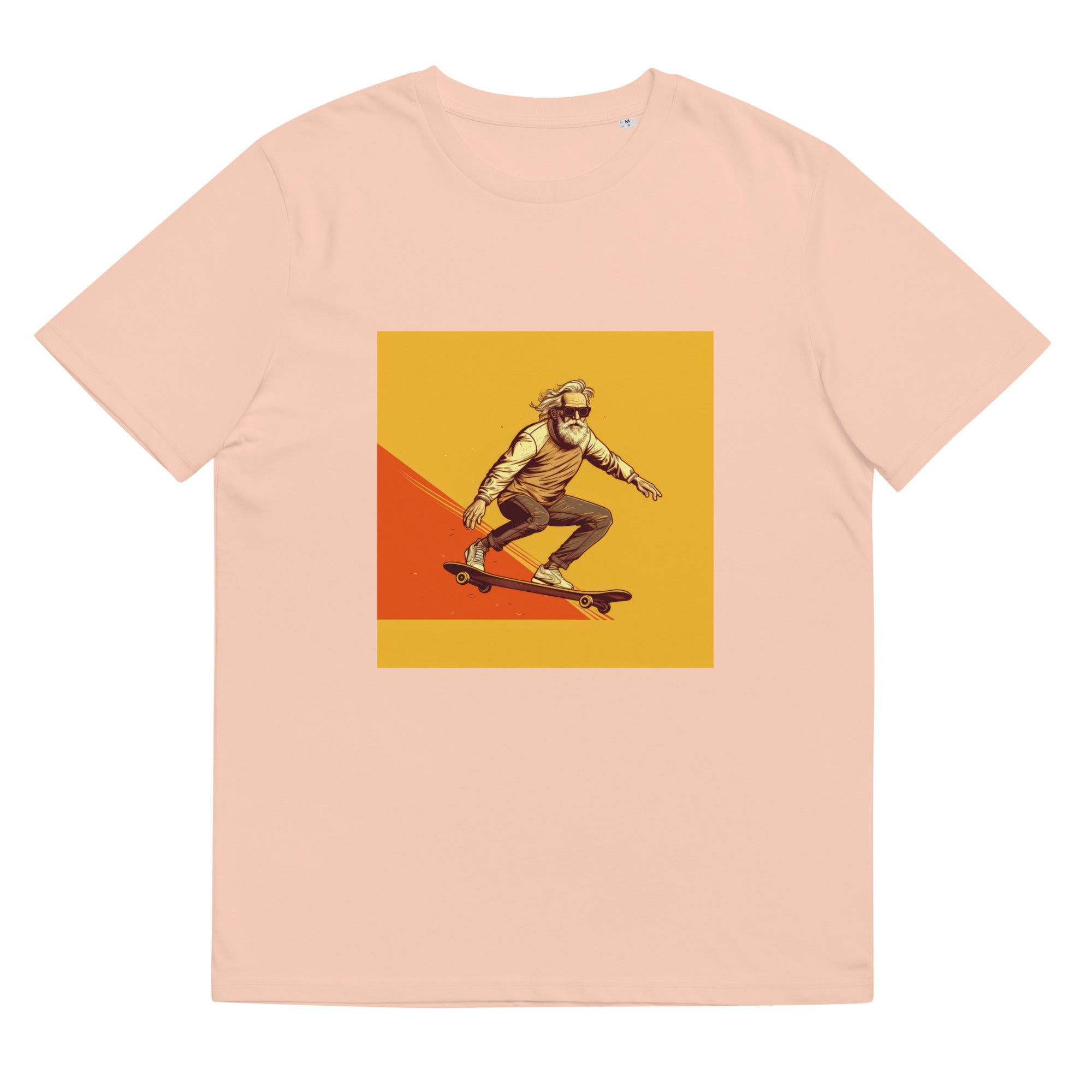 T-Shirt - Frontprint - Opa auf einem Skateboard - orange