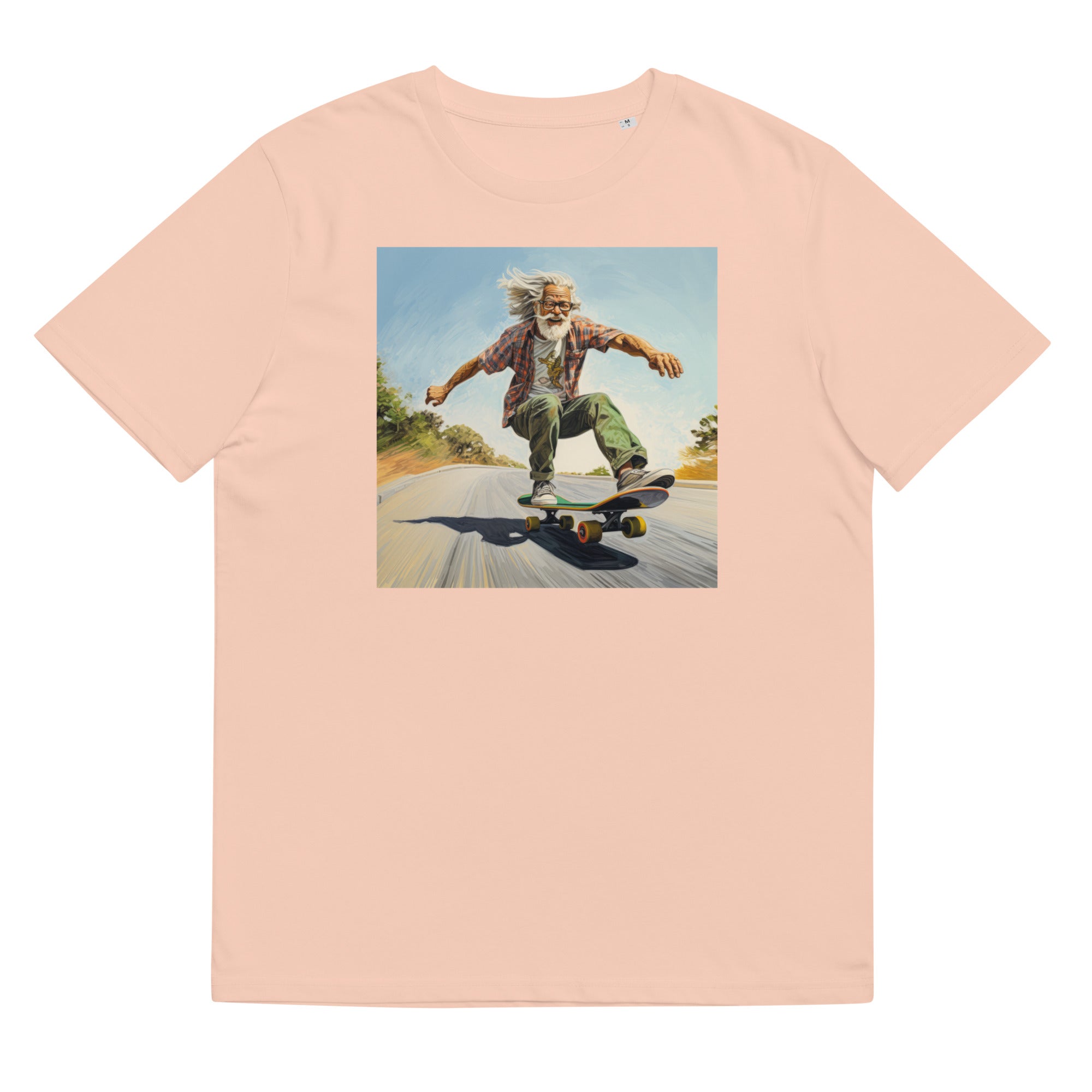 T-Shirt - Frontprint - Opa auf einem Skateboard