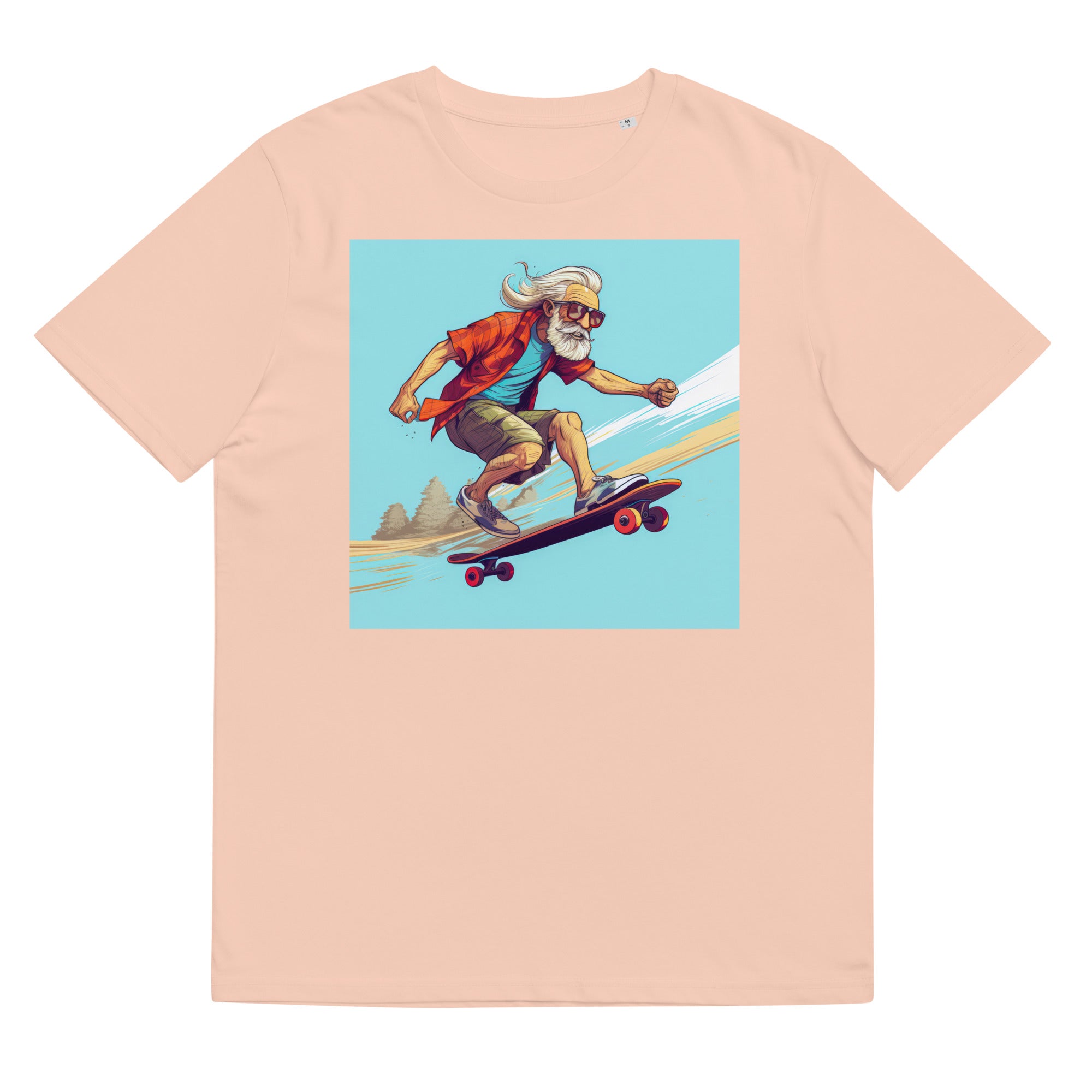 T-Shirt - Frontprint - Opa auf Skateboard - blau