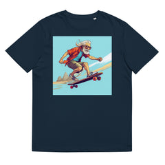 T-Shirt - Frontprint - Opa auf Skateboard - blau