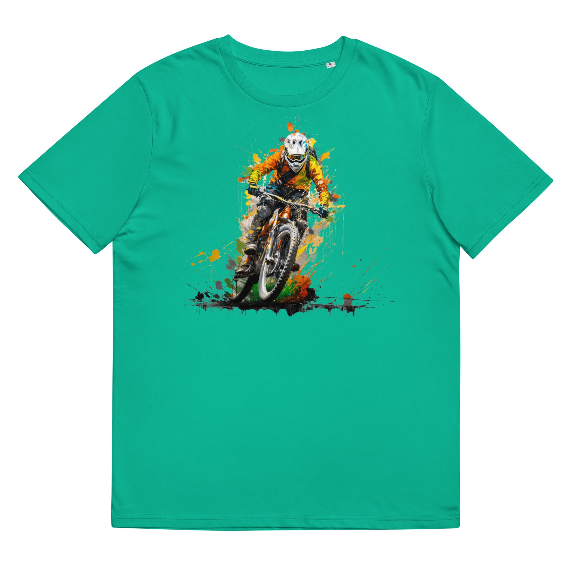 T-Shirt - Frontprint - Mountainbike driver in splashing colours