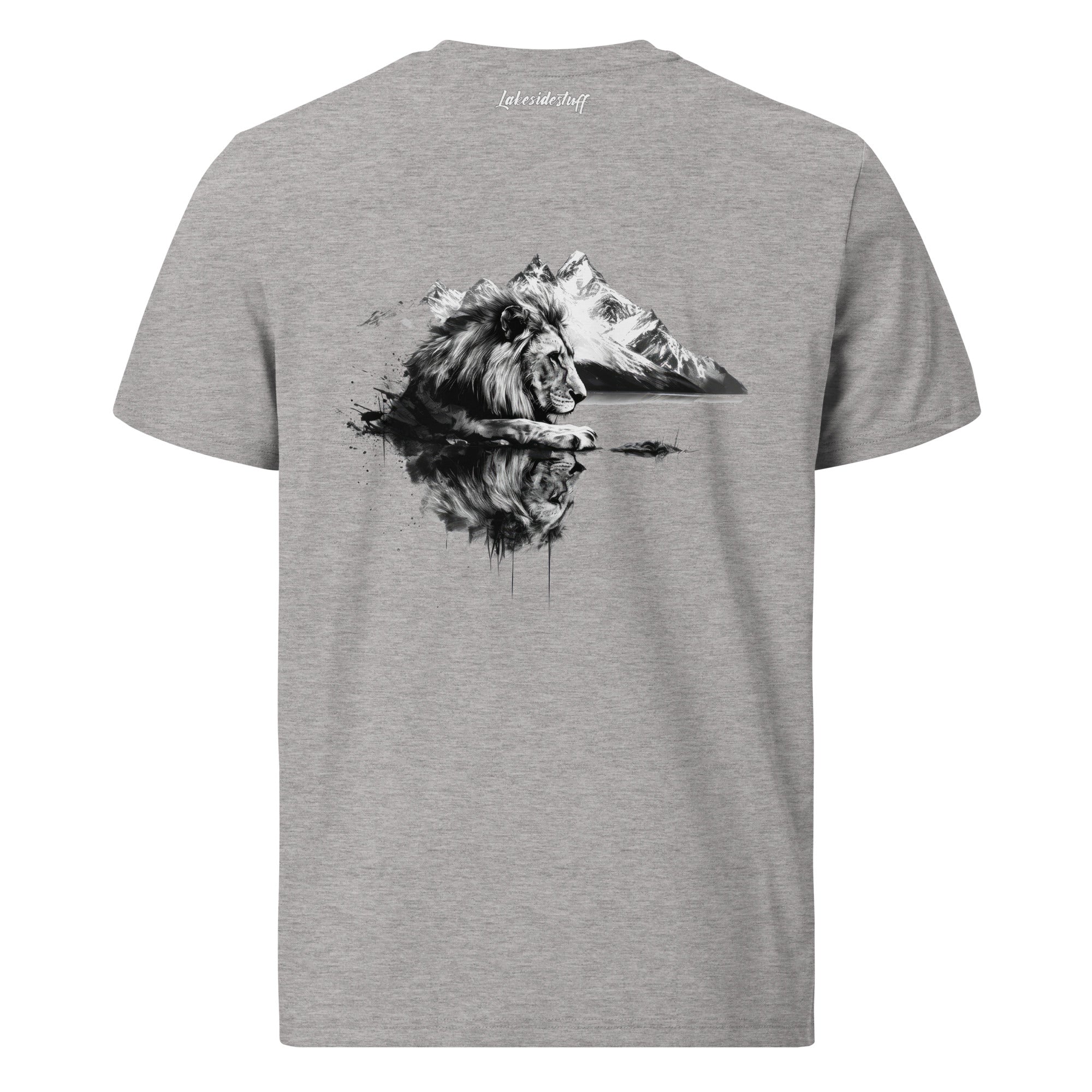 T-Shirt - Backprint - Lion, lake and mountains