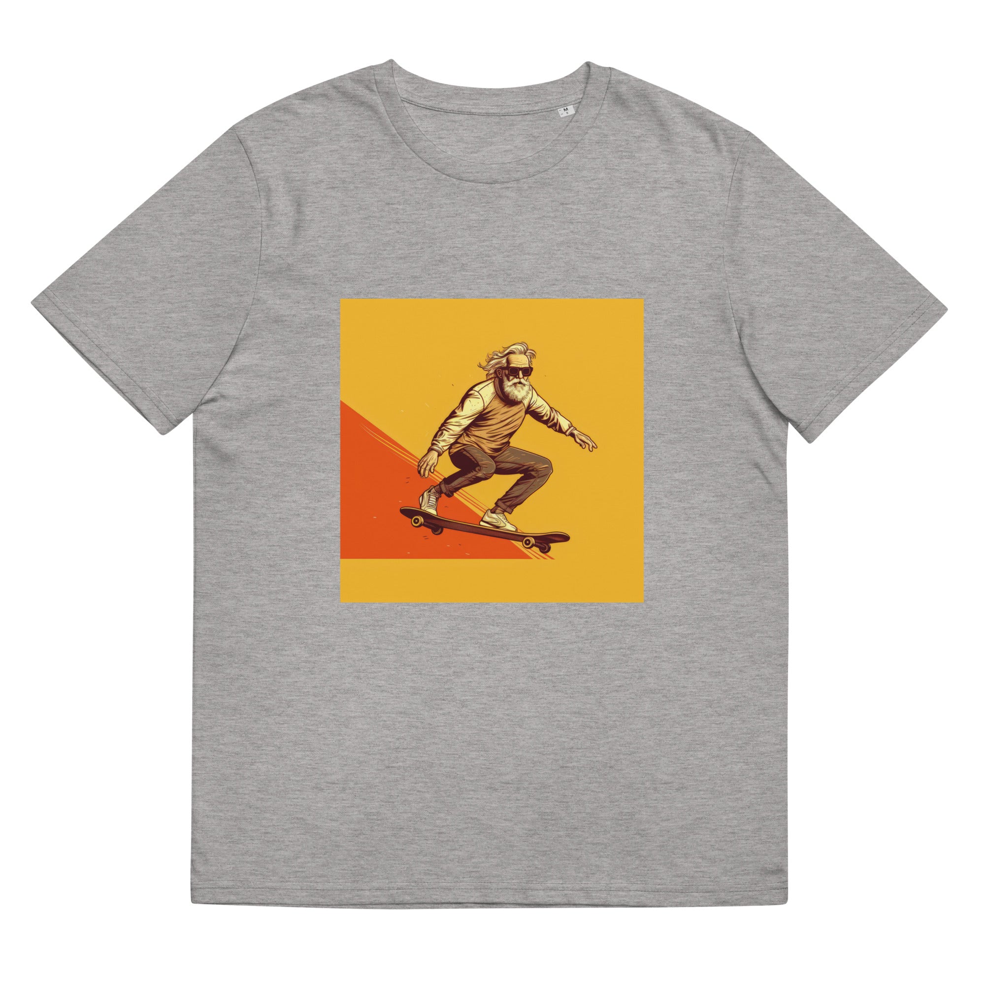 T-Shirt - Frontprint - Opa auf einem Skateboard - orange