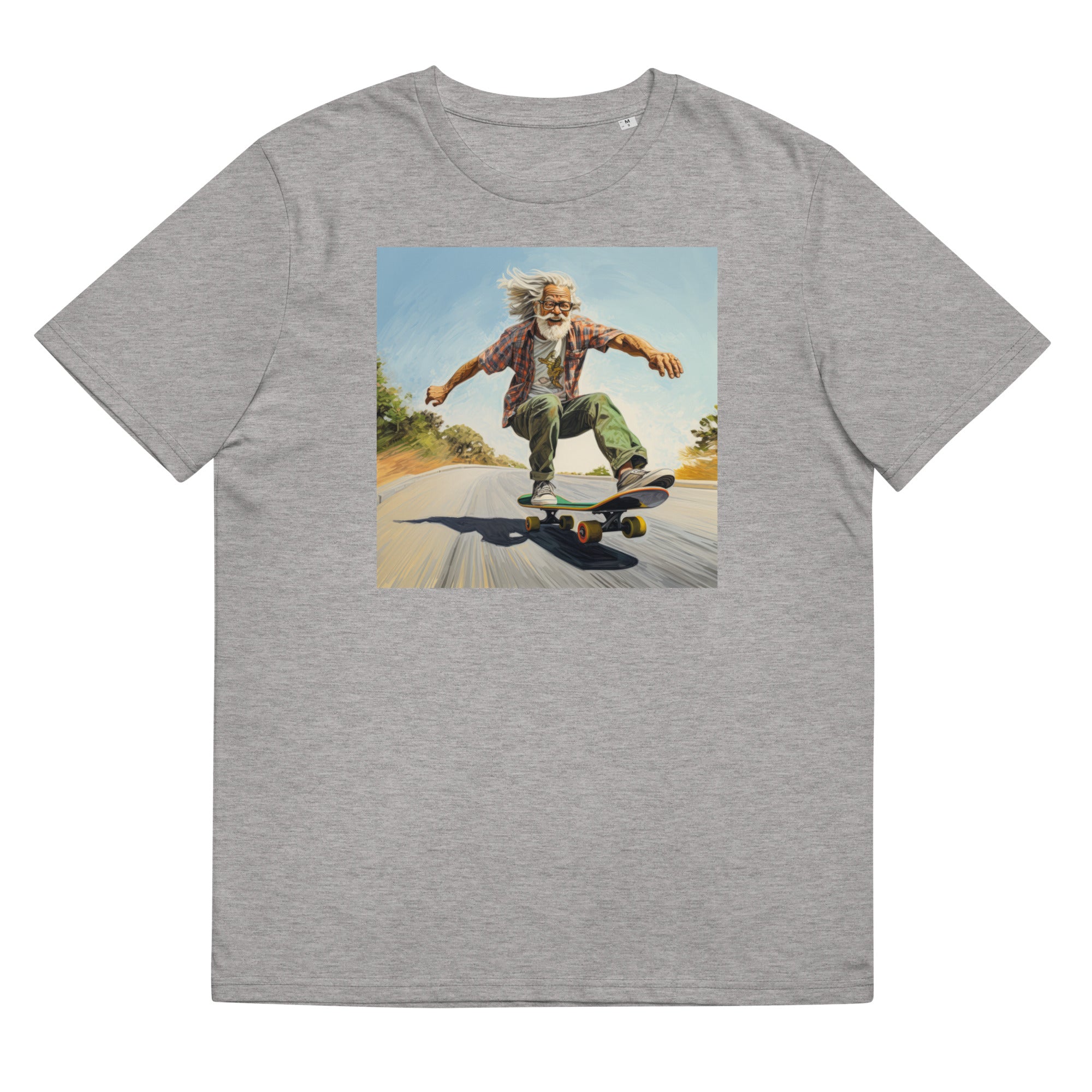 T-Shirt - Frontprint - Opa auf einem Skateboard