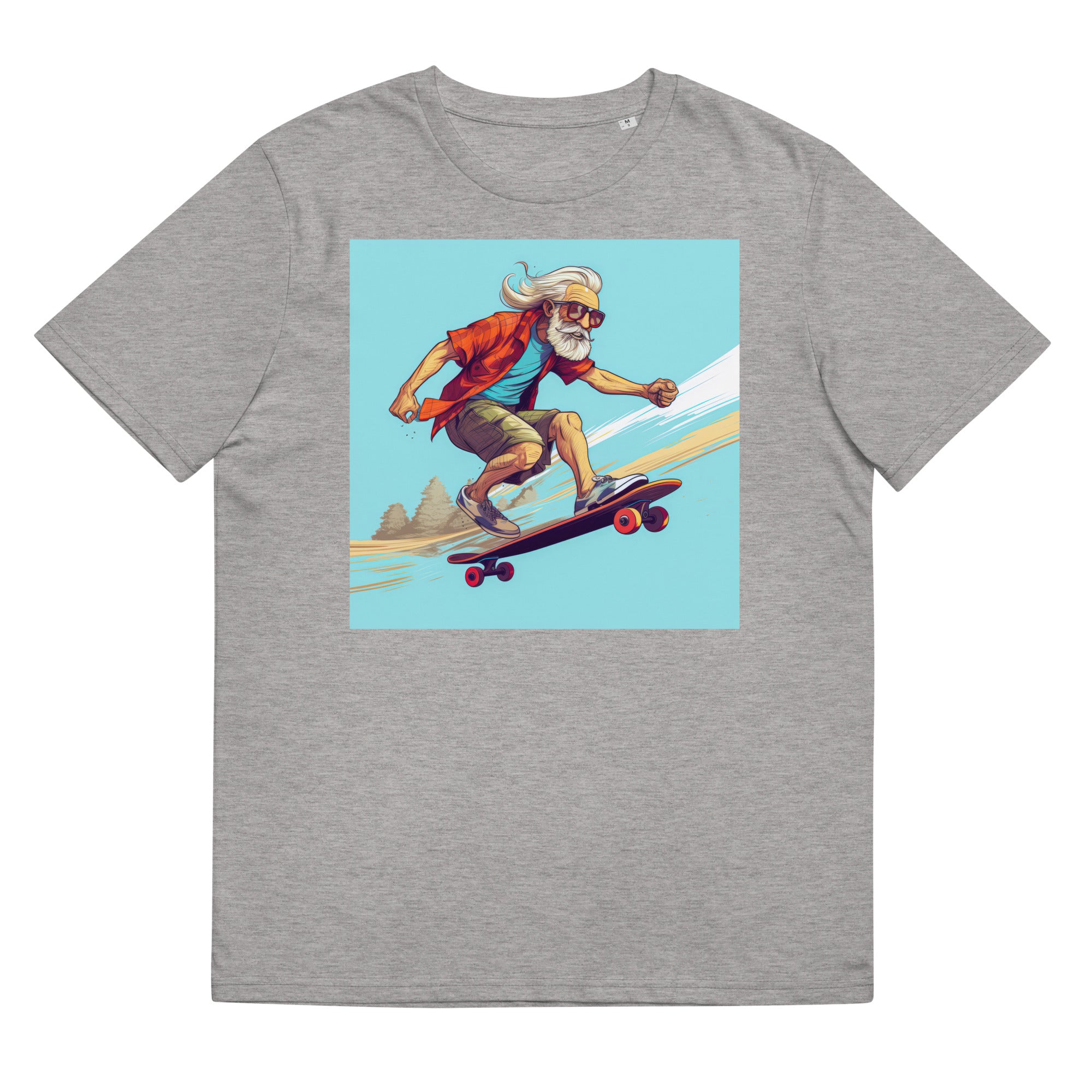 T-Shirt - Frontprint - Opa auf Skateboard - blau