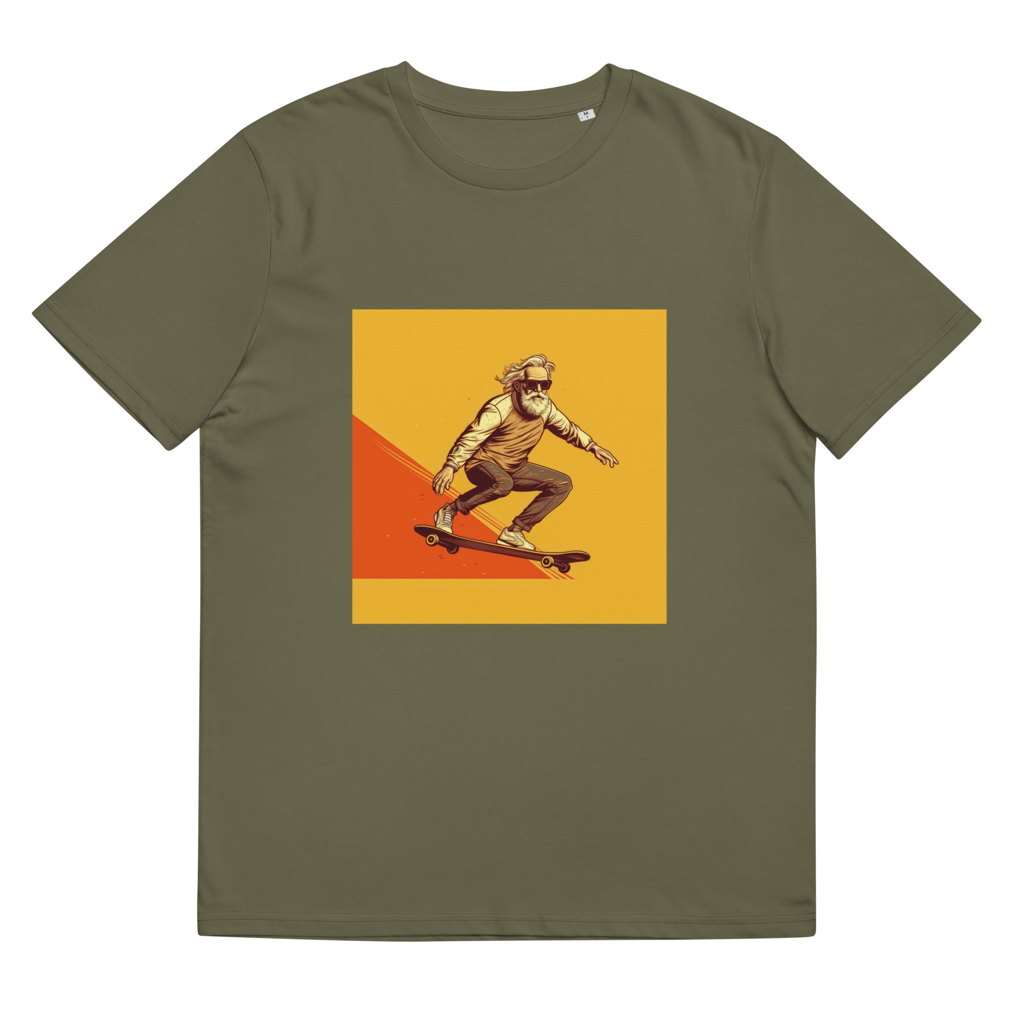 T-Shirt - Frontprint - Opa auf einem Skateboard - orange