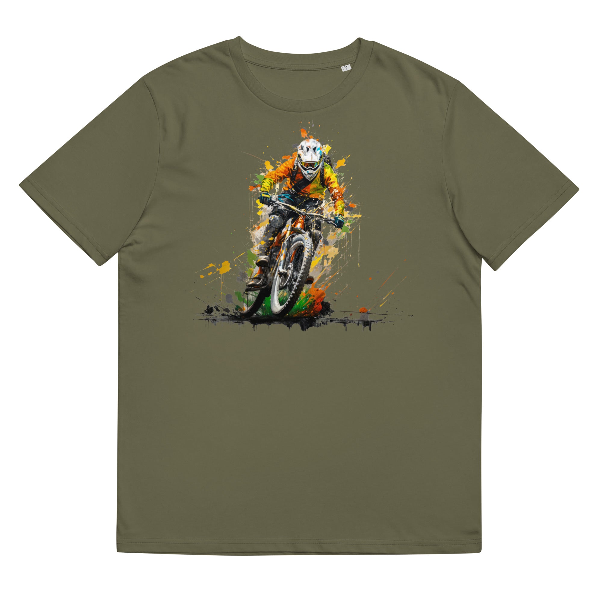 T-Shirt - Frontprint - Mountainbike driver in splashing colours