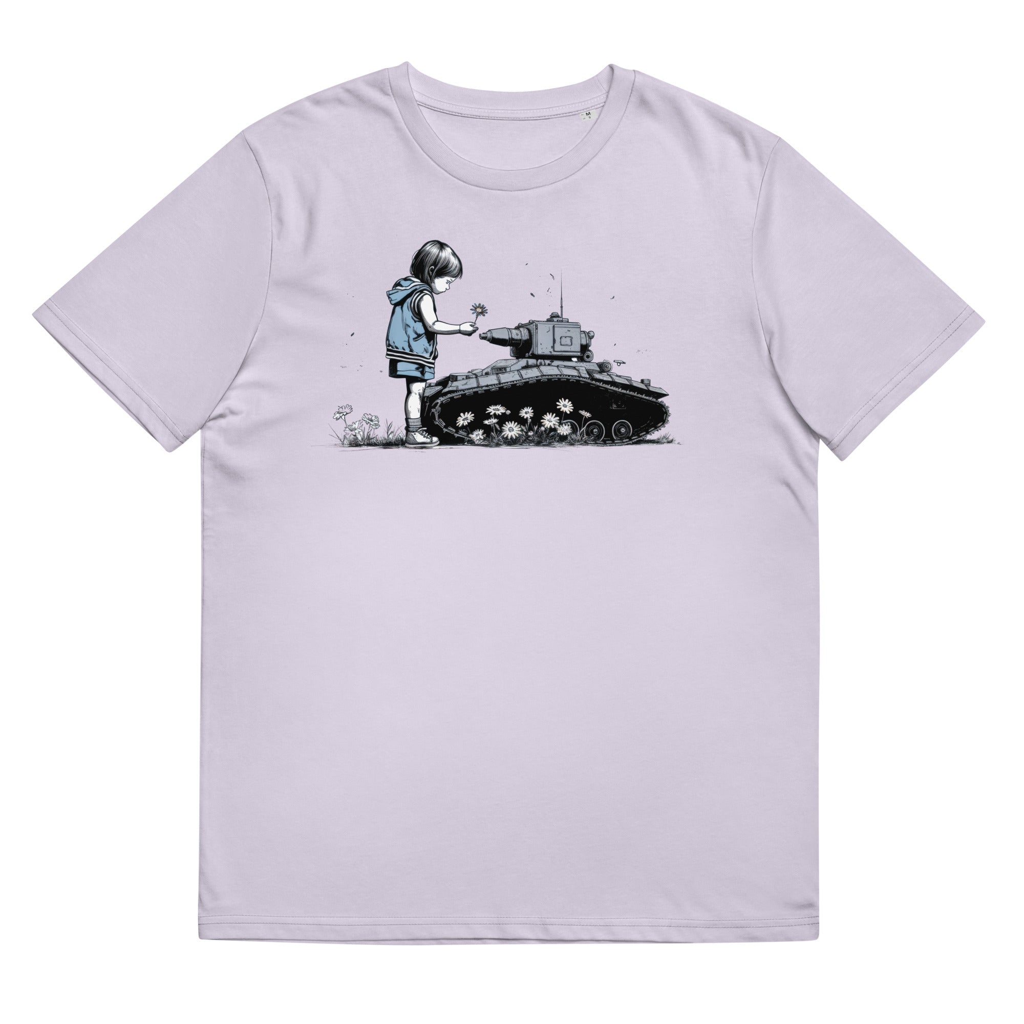 T-Shirt - Frontprint - Mädchen steckt Blume in Panzer