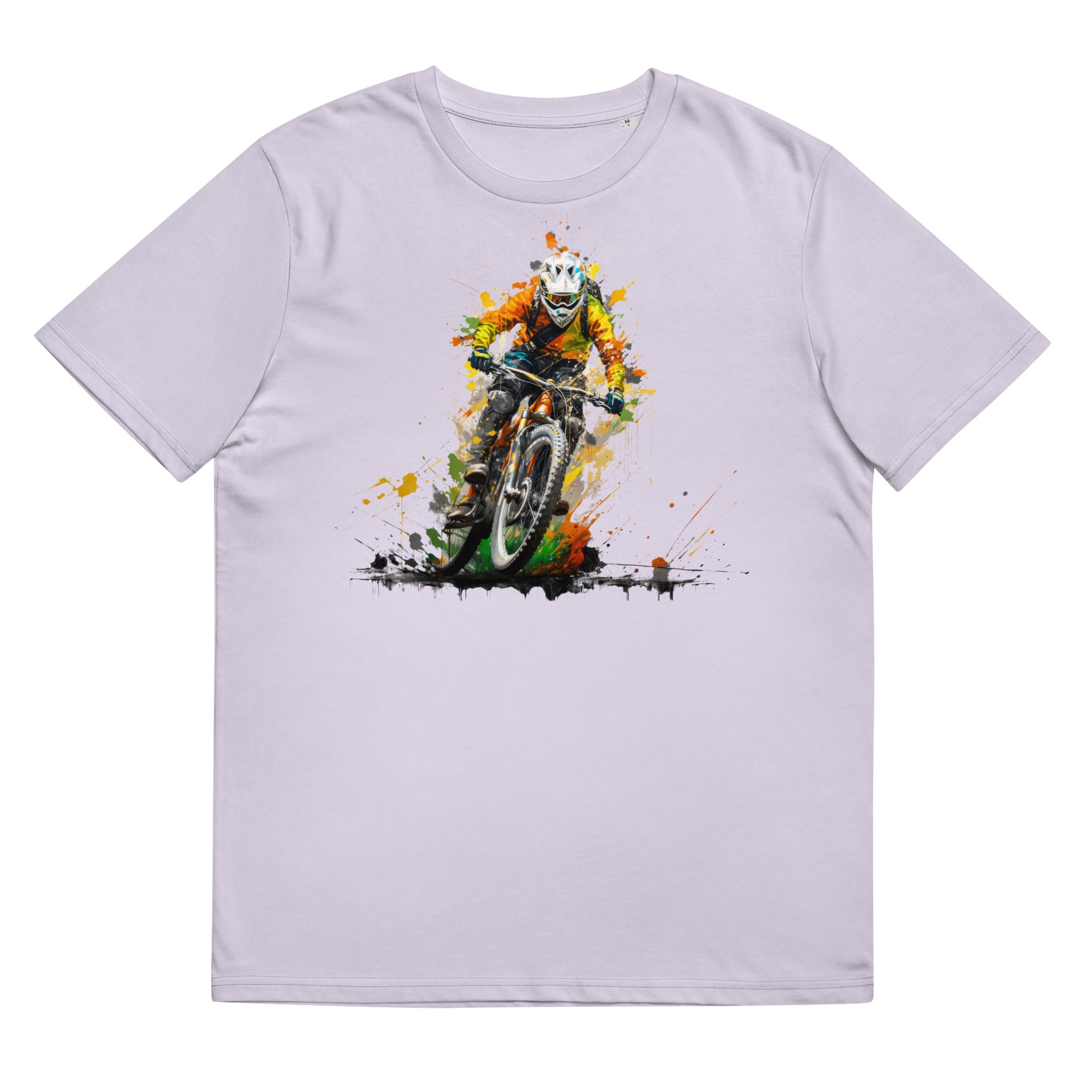 T-Shirt - Frontprint - Mountainbike driver in splashing colours