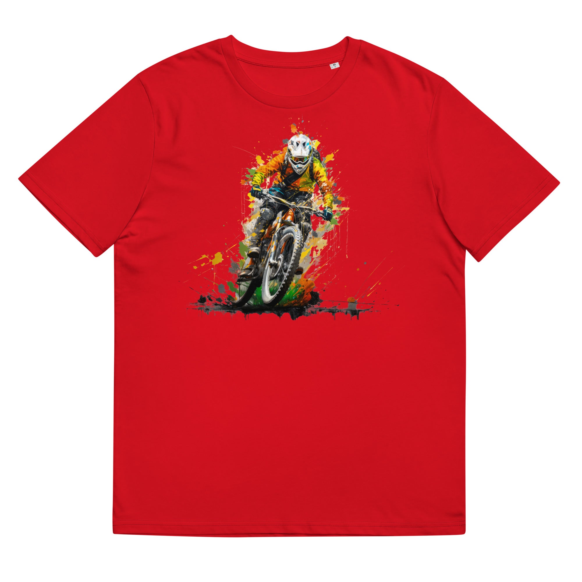 T-Shirt - Frontprint - Mountainbike driver in splashing colours