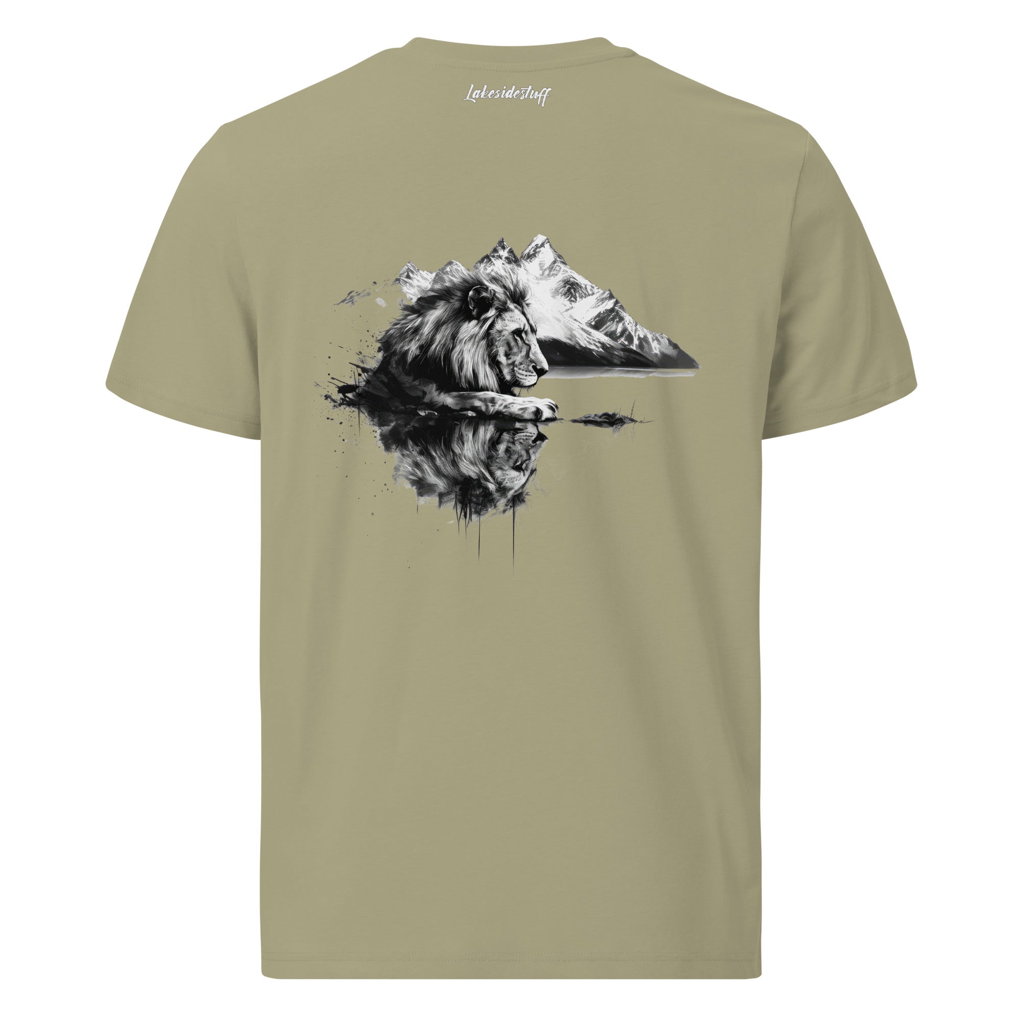 T-Shirt - Backprint - Lion, lake and mountains