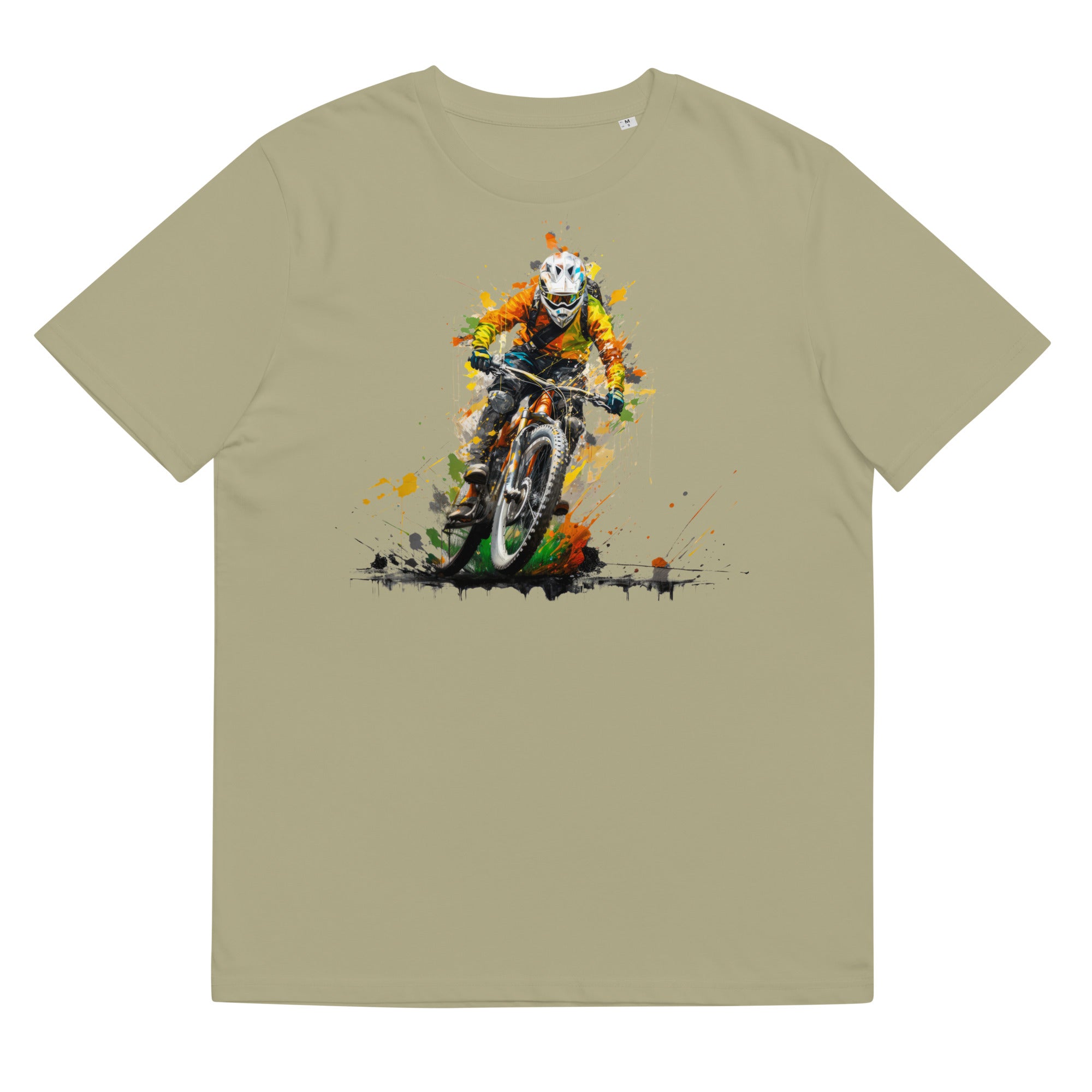 T-Shirt - Frontprint - Mountainbike driver in splashing colours