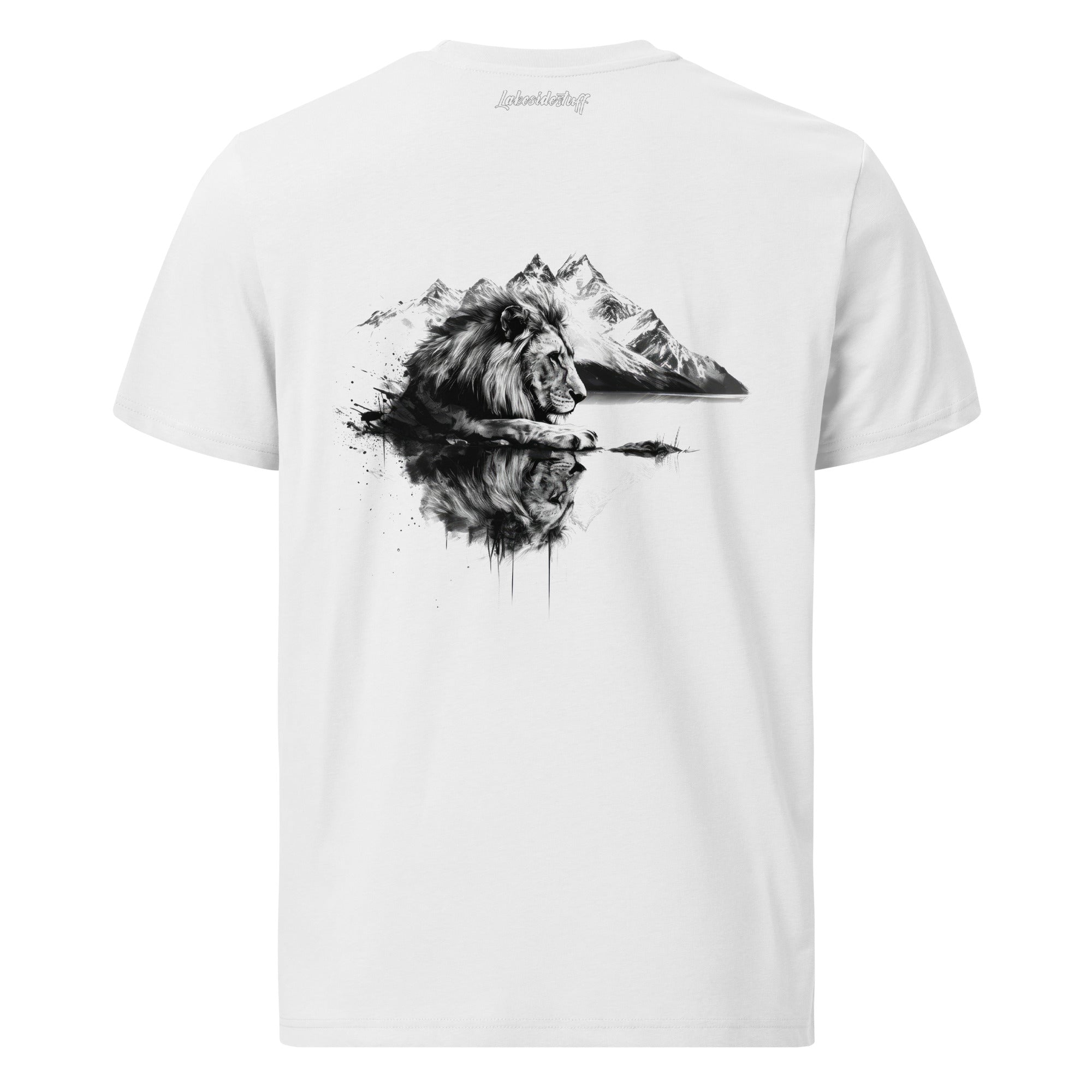 T-Shirt - Backprint - Lion, lake and mountains