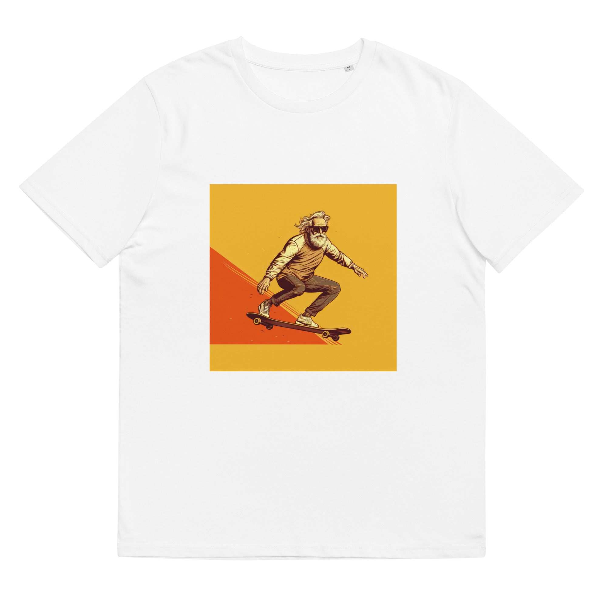 T-Shirt - Frontprint - Opa auf einem Skateboard - orange