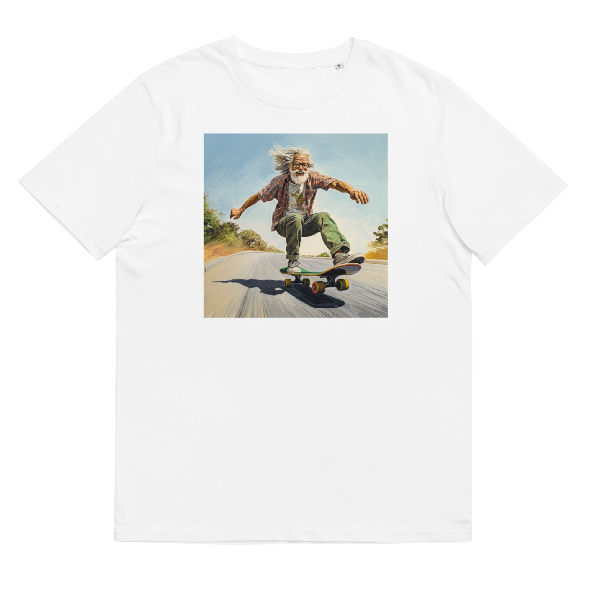 T-Shirt - Frontprint - Opa auf einem Skateboard