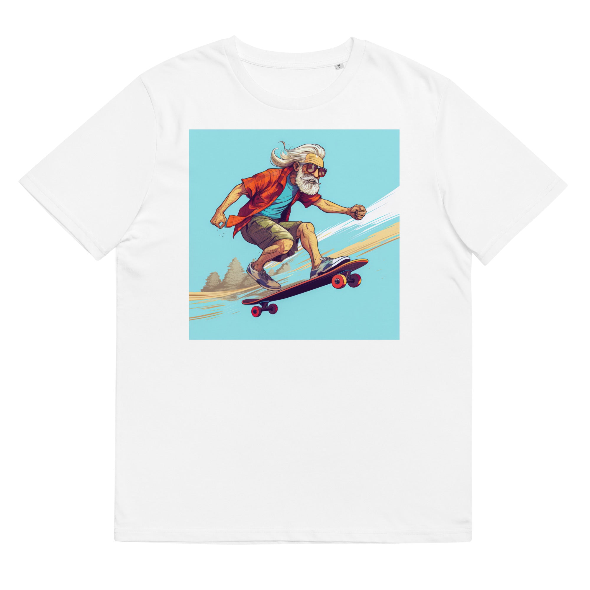 T-Shirt - Frontprint - Opa auf Skateboard - blau